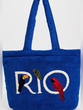 Blue Rio Embroidered Bird Tote Bag